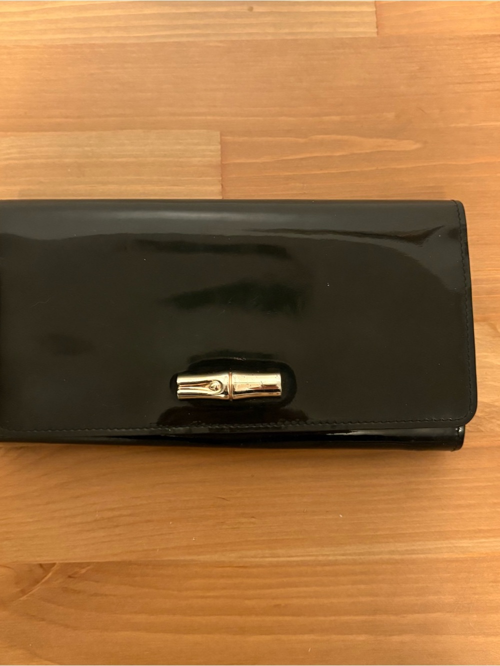 Long champ leather wallet with gold hardware